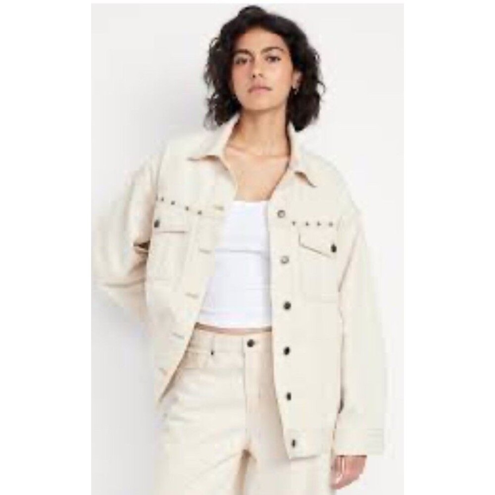 New Old Navy Studded Denim Jacket Ivory Button From Women’s Small